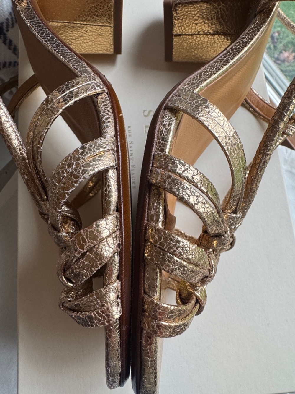 Sezane Gloria Gold Strap Block Heel Sandals - Picture 12 of 16